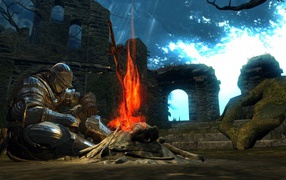 Рыцарь у костра в игре Dark Souls