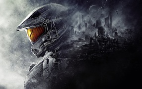 Оранжевое стекло в шлеме Мастер Чифа, игра Halo 5