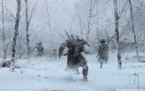 Солдаты в зимнем лесу в игре Assassin's Creed