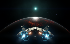 Космический корабль перед планетой, игра Elite Dangerous