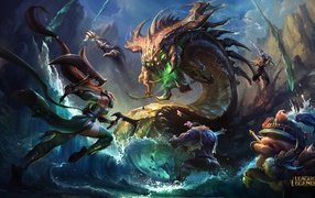 Сражение с драконом в игре League of Legends