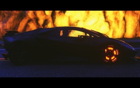 Автомобиль на фоне огня в игре Driveclub