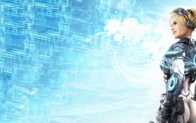 Девушка из игры Starcraft II, голубой фон