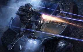 Солдат Мастер Чиф во время боя, игра Halo 5