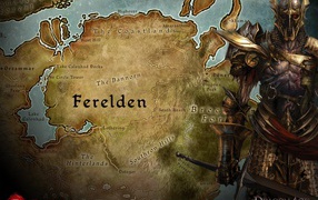 Воин на фоне карты игры Dragon Age Origins