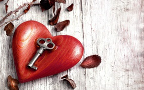 Key on a wooden heart