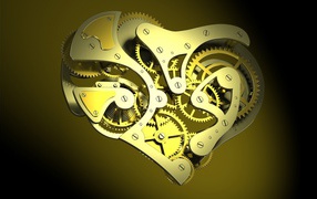 Mechanical heart, yellow background