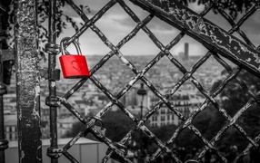 Red lock on a gray grid, love