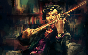 Шерлок играет на скрипке, арт