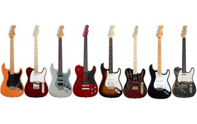 Разные гитары на белом фоне