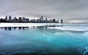 Frozen lake in the city
