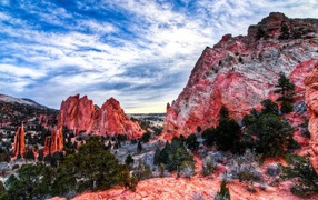 Harsh landscape with red rocks