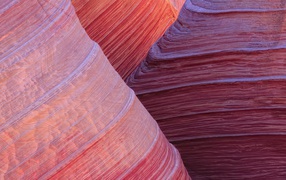 Red layered rock in the canyon