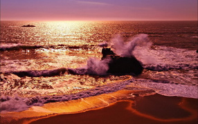 Розовые брызги волн