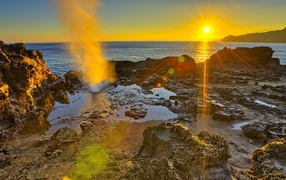 Закат на берегу моря, фото HDR