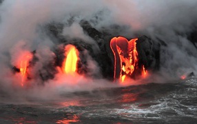 The eruption of lava in the smoke
