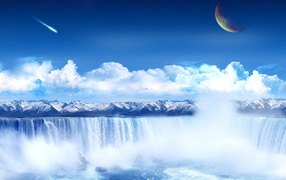 Падения метеорита над водопадом