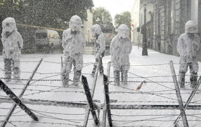 Полиция Брюсселя на забастовке бельгийских пожарных