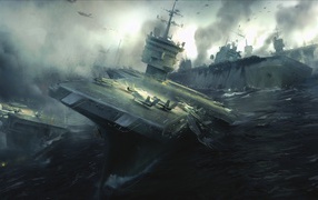 Авианосцы гибнут во время сражения
