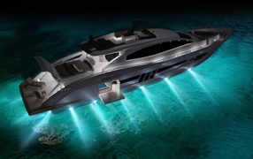 Яхта освещает дно моря