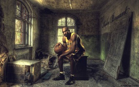 Basketball player in abandoned house