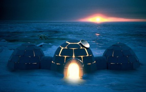 Яркий свет в доме из льда