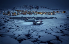 Boats in the ice in Greenland