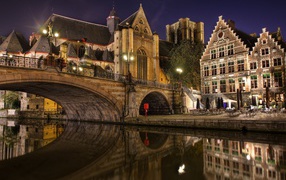 Old houses and bridge in Bruges, Belgium