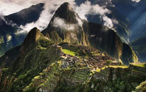 The ancient city of Machu Picchu in the mountains