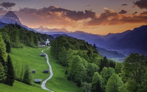 The road to the estate in the Alpine village