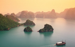 Forested island in Halong Bay, Vietnam