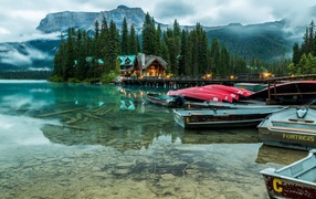Boats on the lake in Banff National Park, Canada