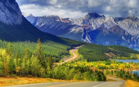 Highway among the mountain forests in Canada
