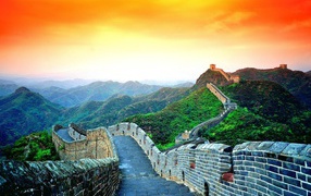 A colorful sky over Wall of China