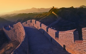 Fragment of the Great Wall of China at sunset