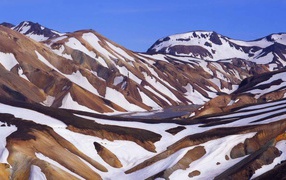 Brown mountains in the snow in Iceland