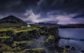 The small house on a steep bank, Iceland