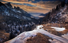 Winter mountain valley in Italy