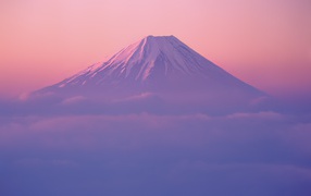 Mount Fuji in a pink haze