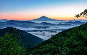 Mount Fuji in fog, Japan