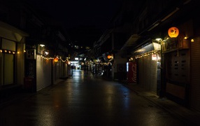 Shopping street on the island of Itsukushima, Japan