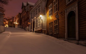 Night Winter Street in Norway