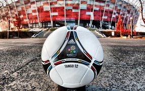 The ball on the background of the stadium in Poland