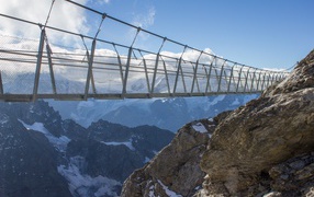 Suspension bridge in the mountains of Switzerland