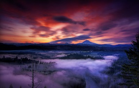 Туманная долина на закате, Орегон
