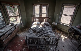 Bedroom in an abandoned house