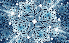 Голубые абстрактные цветы, фрактальный рисунок