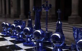 Синие стеклянные шахматы 3D графика 