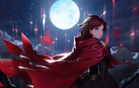 Руби Роуз на фоне полной луны аниме RWBY 