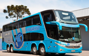 Blue big bus Marcopolo Paradiso G7 1800 DD 8 × 2